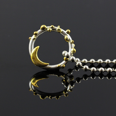 Schmuck von der Bey, Anhänger Mond und Sterne, Ø 2,3 cm, 935 Silber, teilvergoldet, Kugelkette